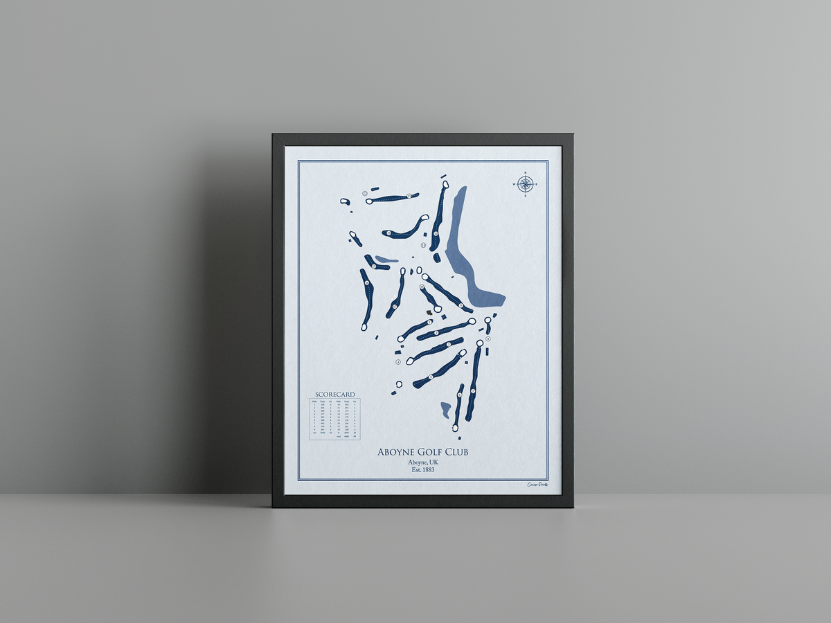 Aboyne Golf Club golf course print, blue frame