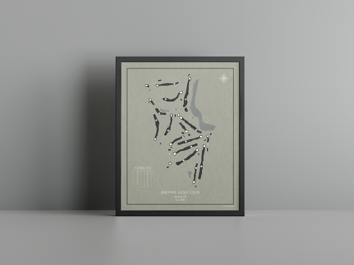 Aboyne Golf Club golf course print, brown frame