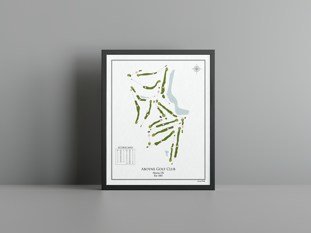 Aboyne Golf Club golf course print, white frame