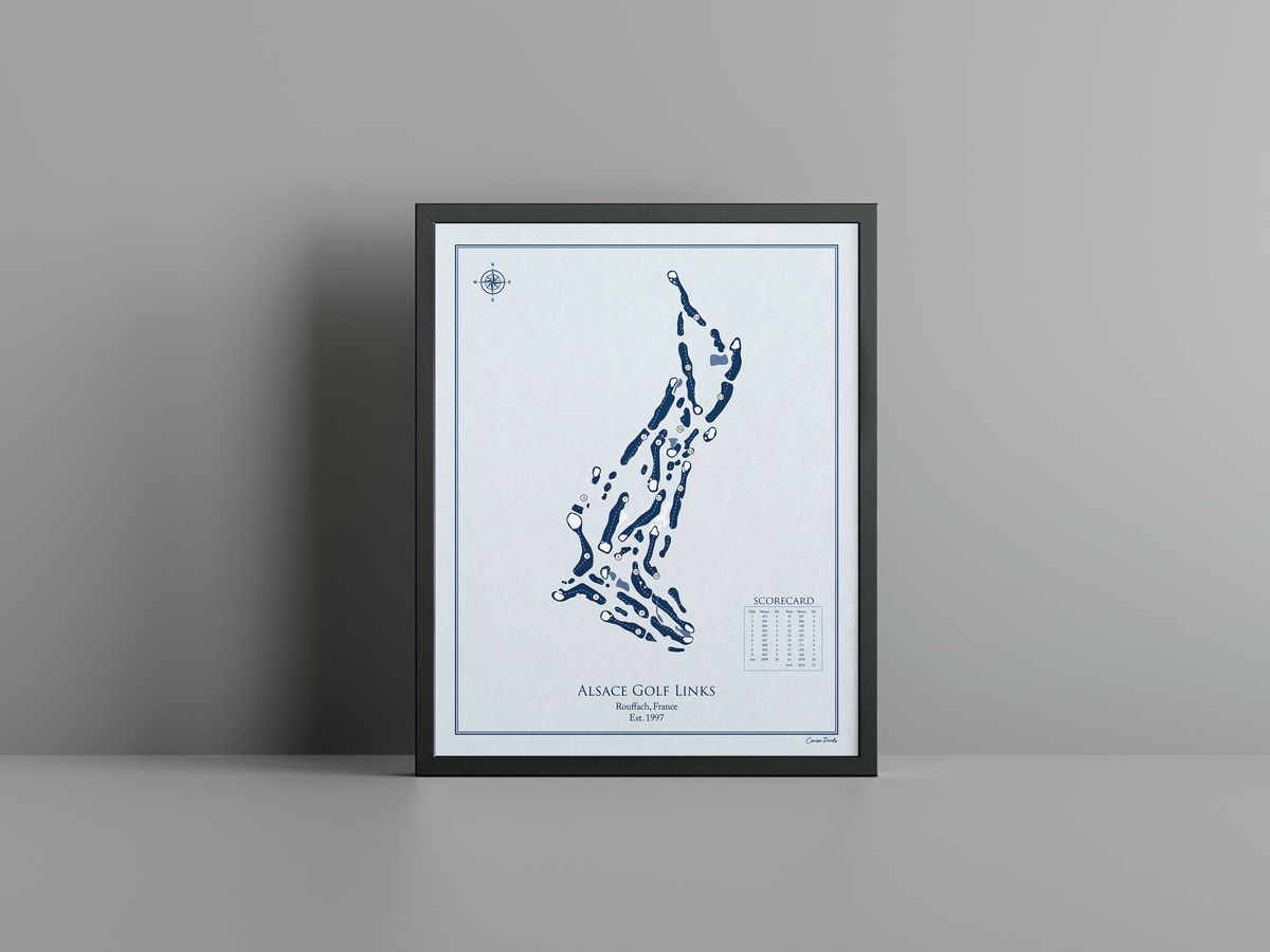 Alsace Golf Links golf course print, blue frame