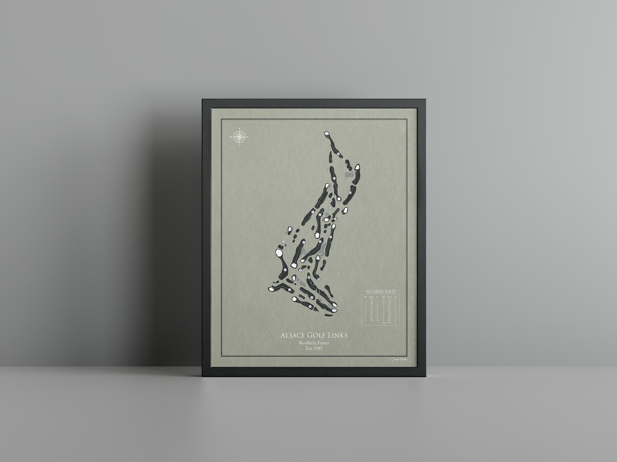 Alsace Golf Links golf course print, brown frame