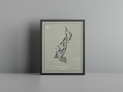 Alsace Golf Links golf course print, brown frame