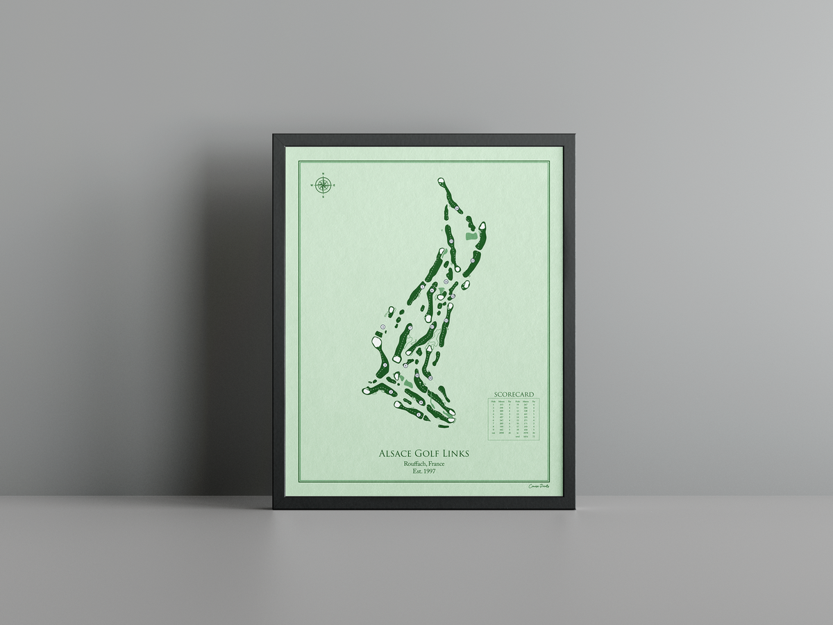 Alsace Golf Links golf course print, green frame