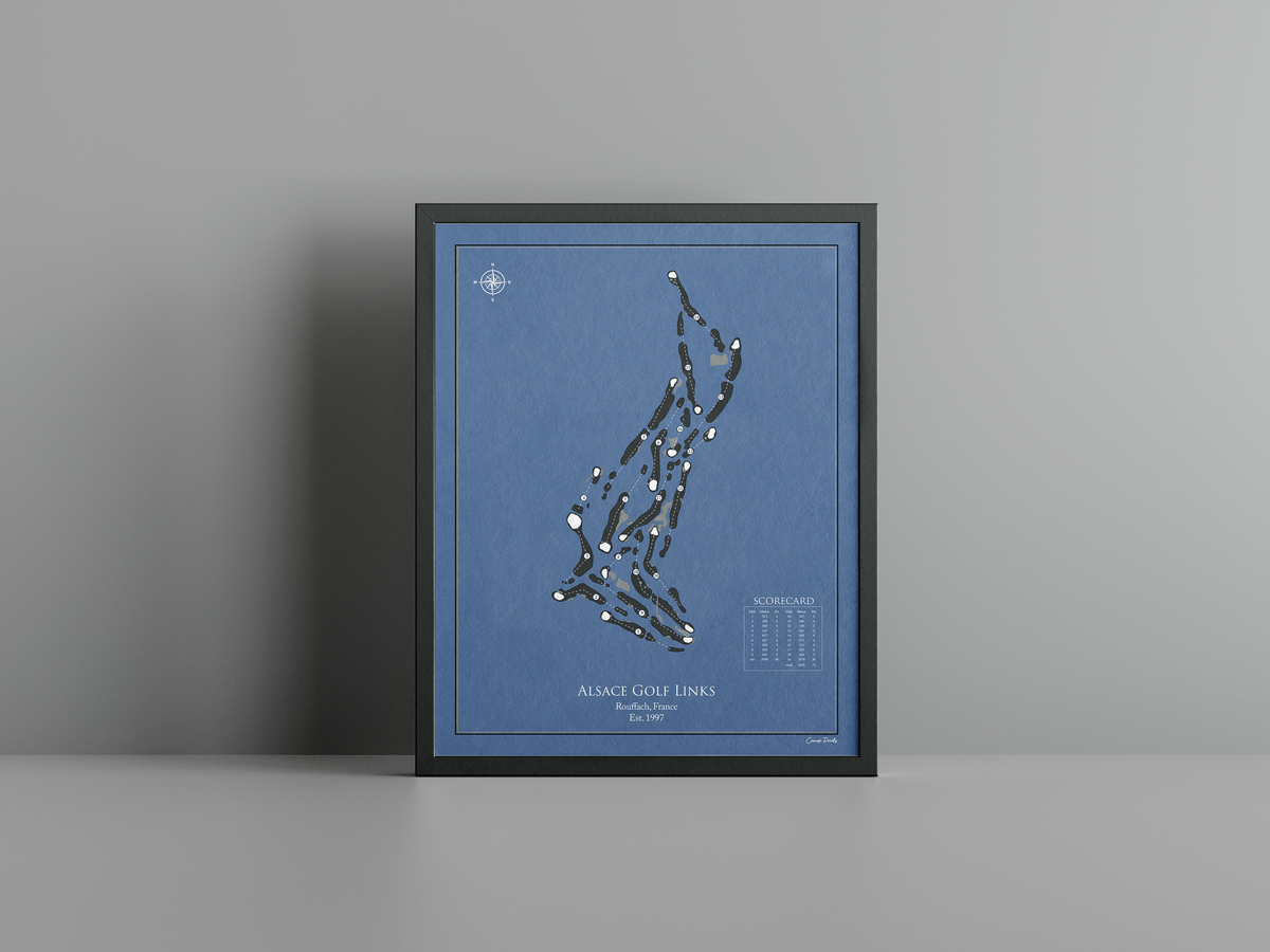 Alsace Golf Links golf course print, navy frame