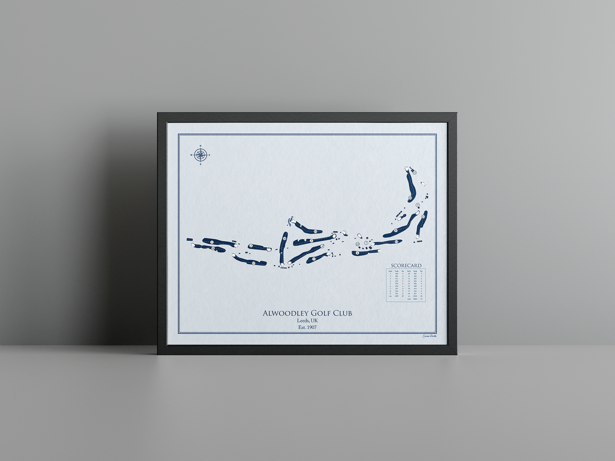 Alwoodley Golf Club golf course print, blue frame