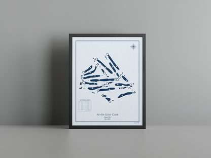 Alyth Golf Club golf course print, blue frame