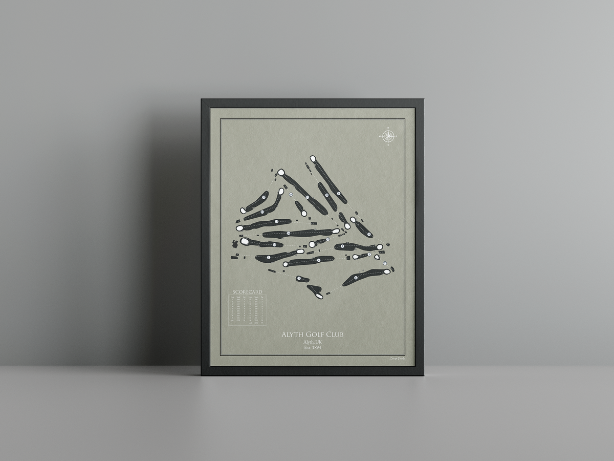 Alyth Golf Club golf course print, brown frame