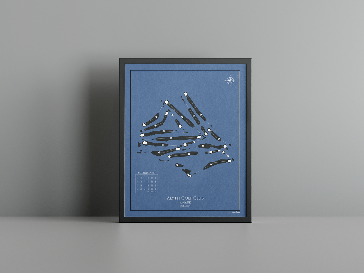 Alyth Golf Club golf course print, navy frame