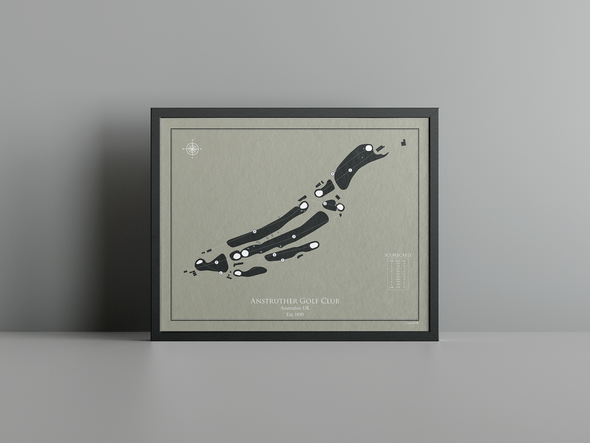 Anstruther Golf Club golf course print, brown frame