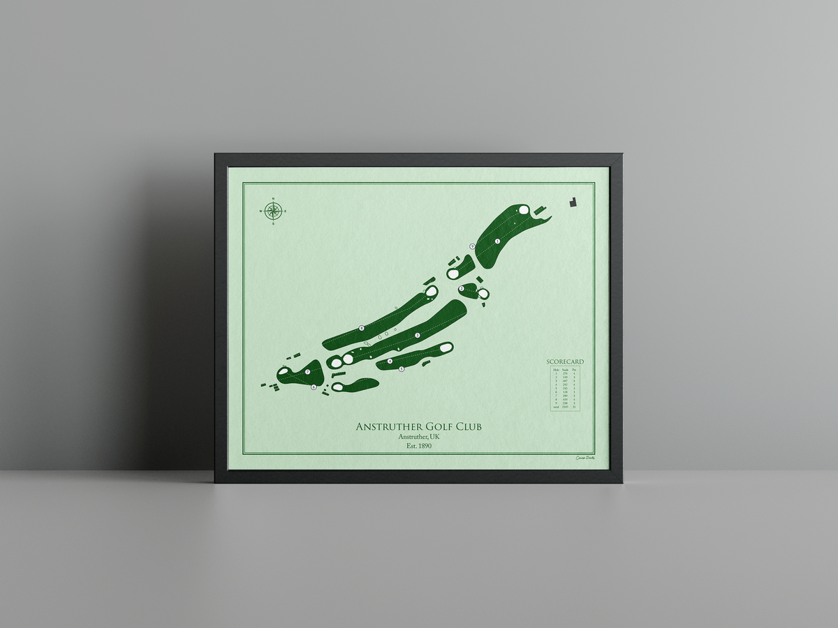 Anstruther Golf Club golf course print, green frame