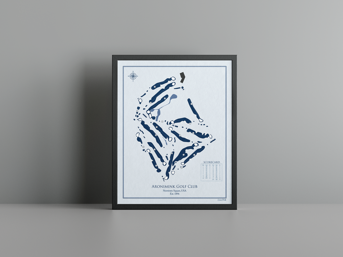 Aronimink Golf Club golf course print, blue frame