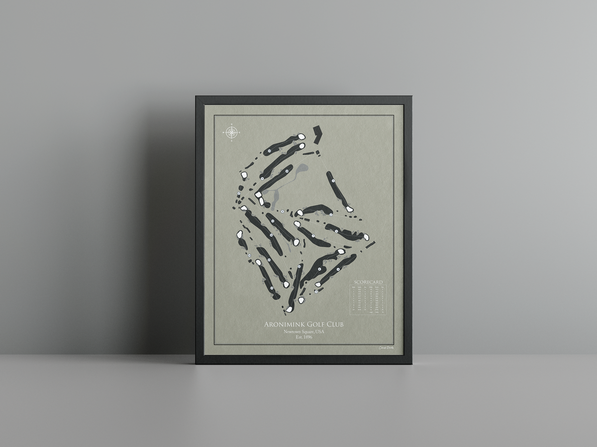 Aronimink Golf Club golf course print, brown frame