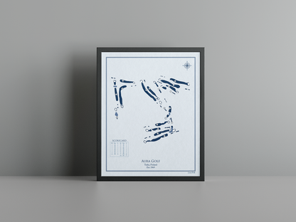Aura Golf golf course print, blue frame