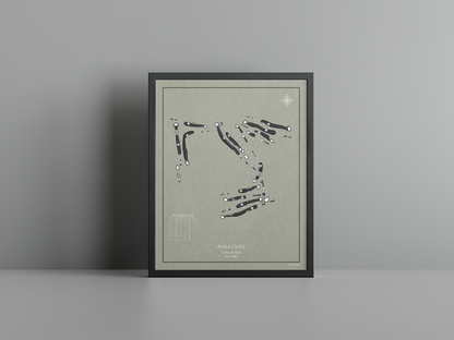 Aura Golf golf course print, brown frame