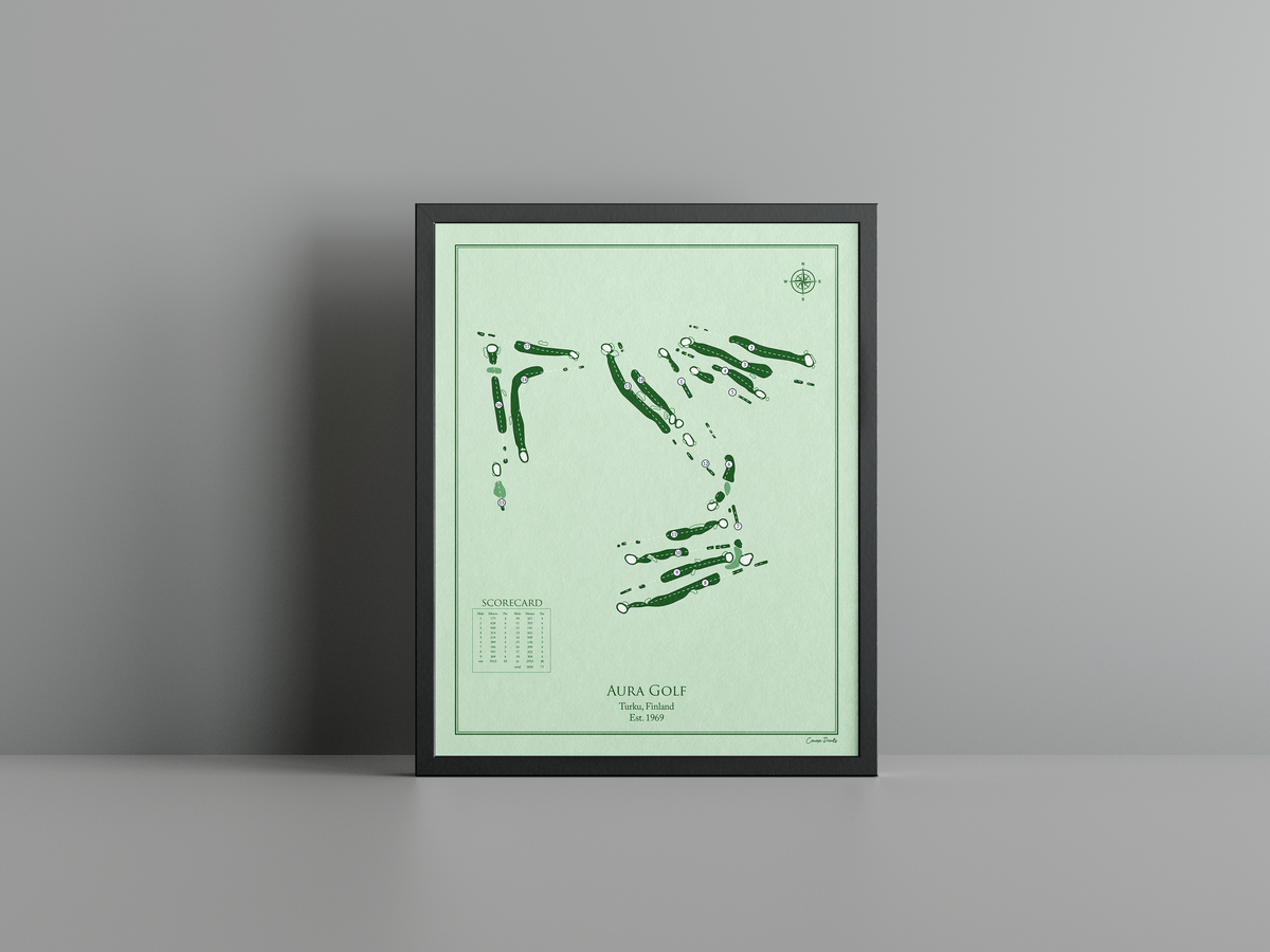 Aura Golf golf course print, green frame