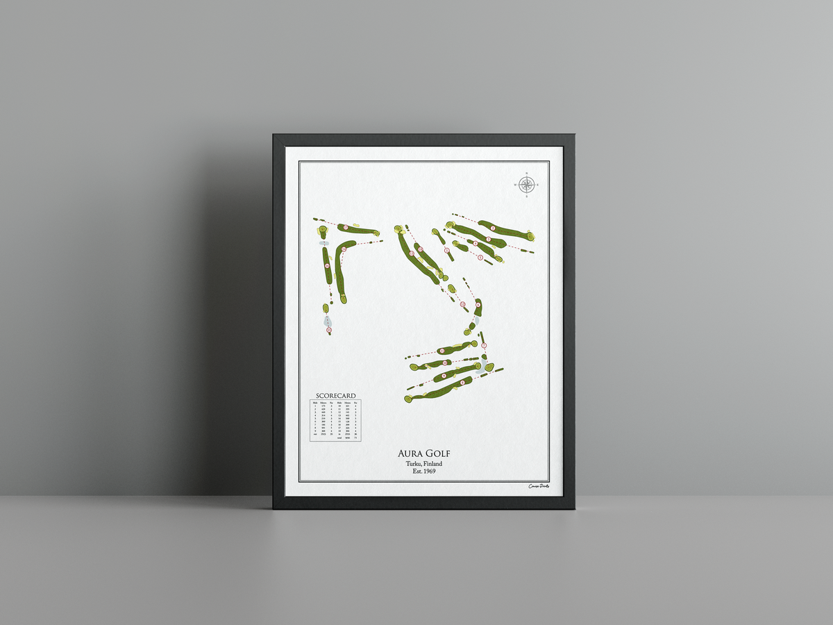 Aura Golf golf course print, white frame