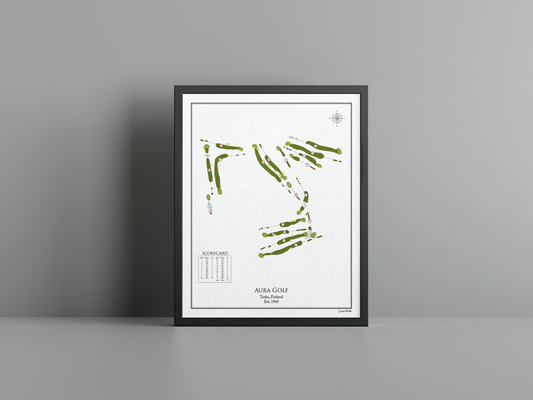 Aura Golf golf course print, white frame