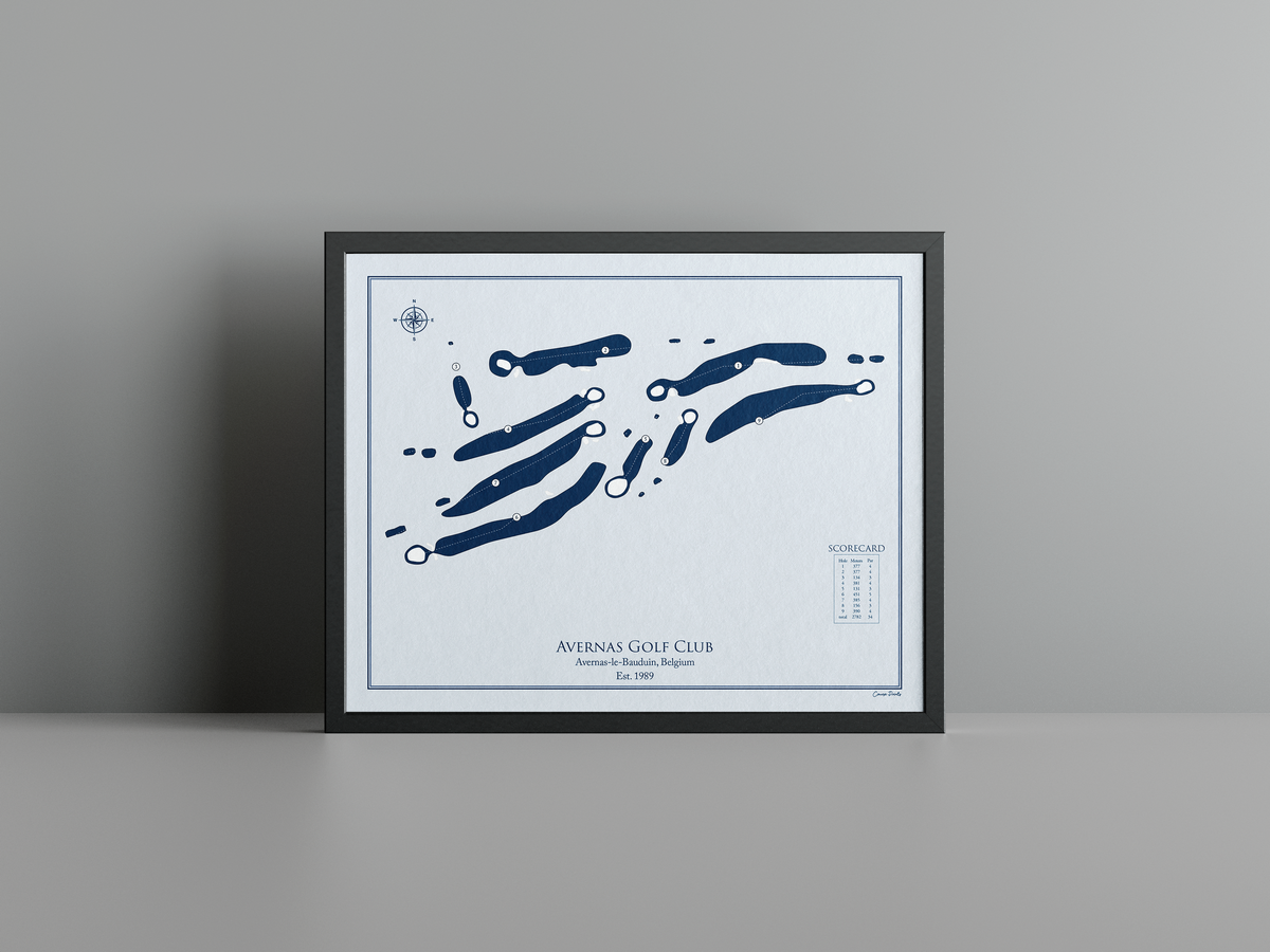 Avernas Golf Club golf course print, blue frame