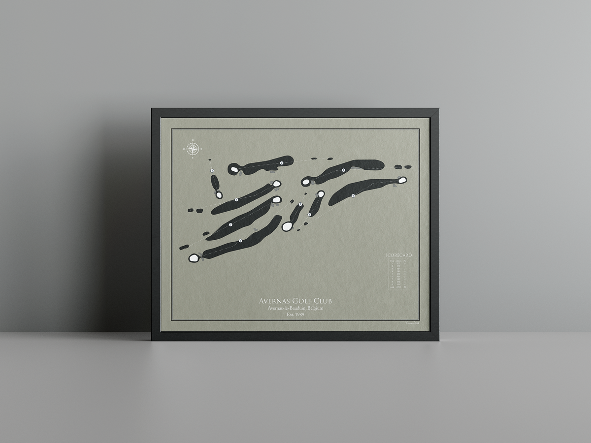 Avernas Golf Club golf course print, brown frame