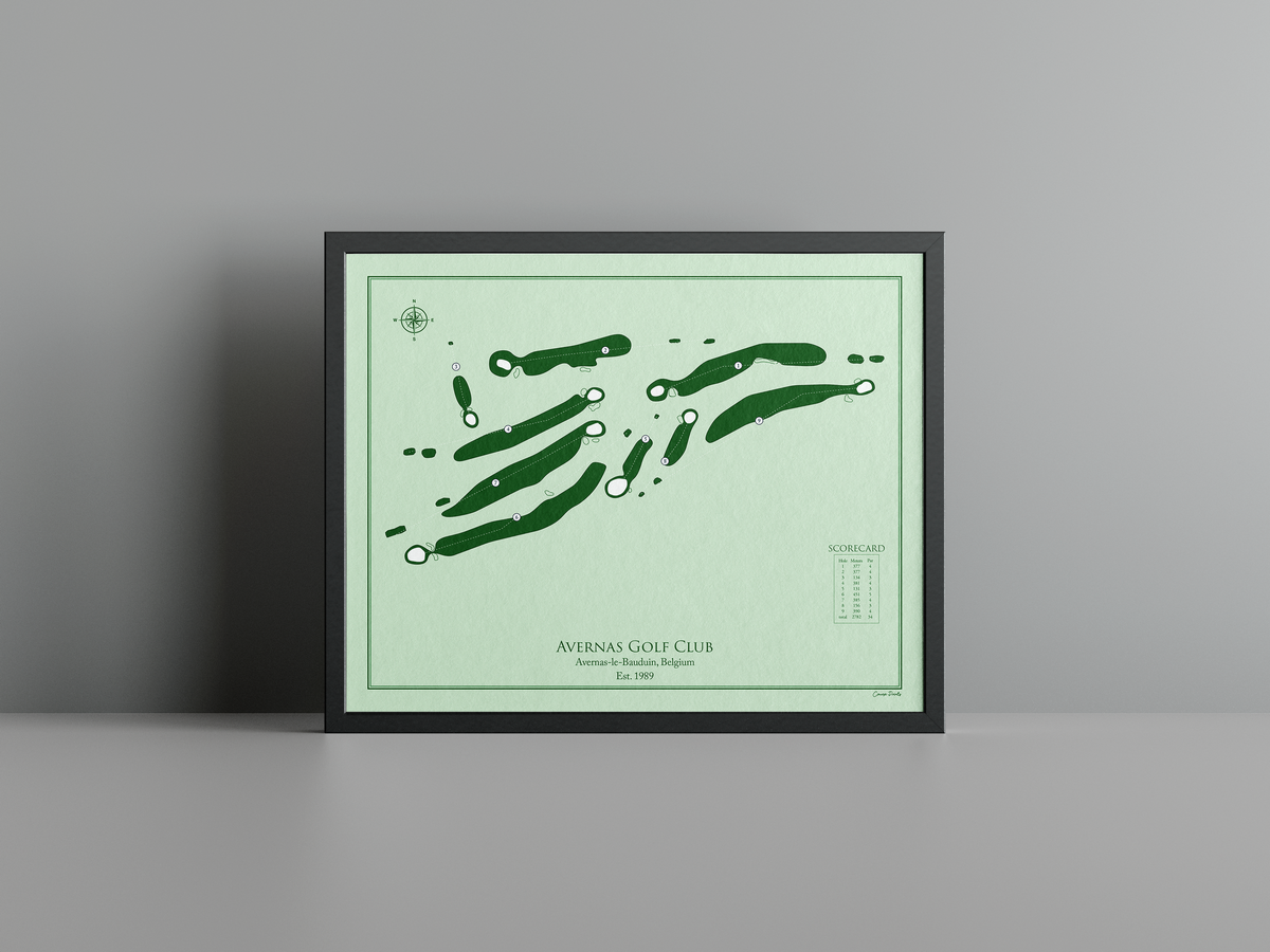 Avernas Golf Club golf course print, green frame