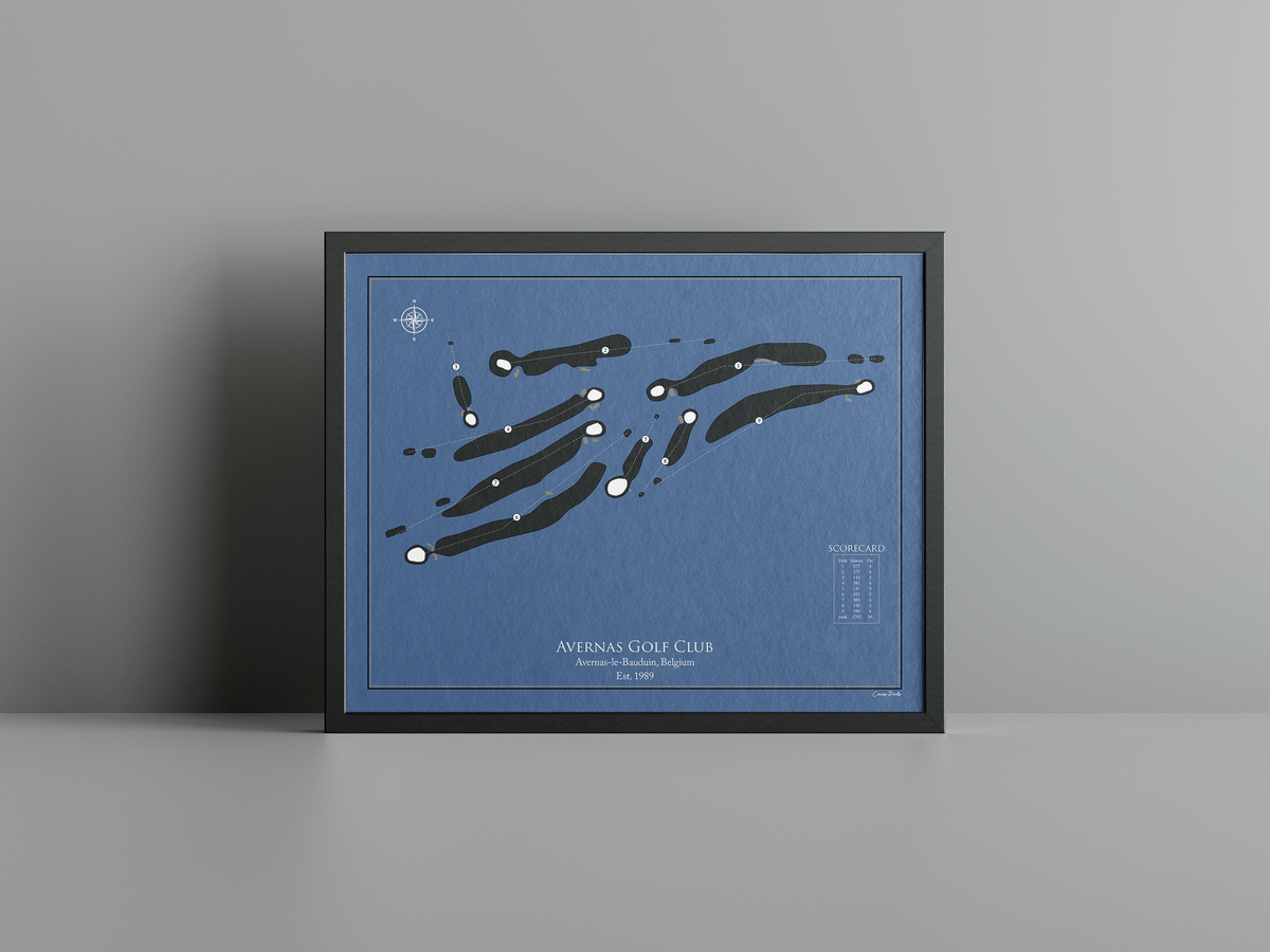 Avernas Golf Club golf course print, navy frame