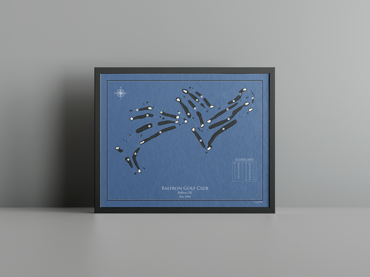 Balfron Golf Club golf course print, navy frame