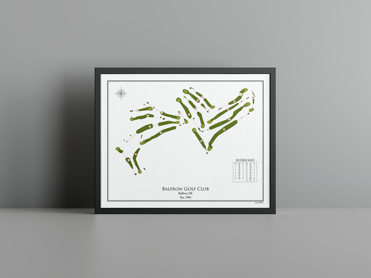 Balfron Golf Club golf course print, white frame