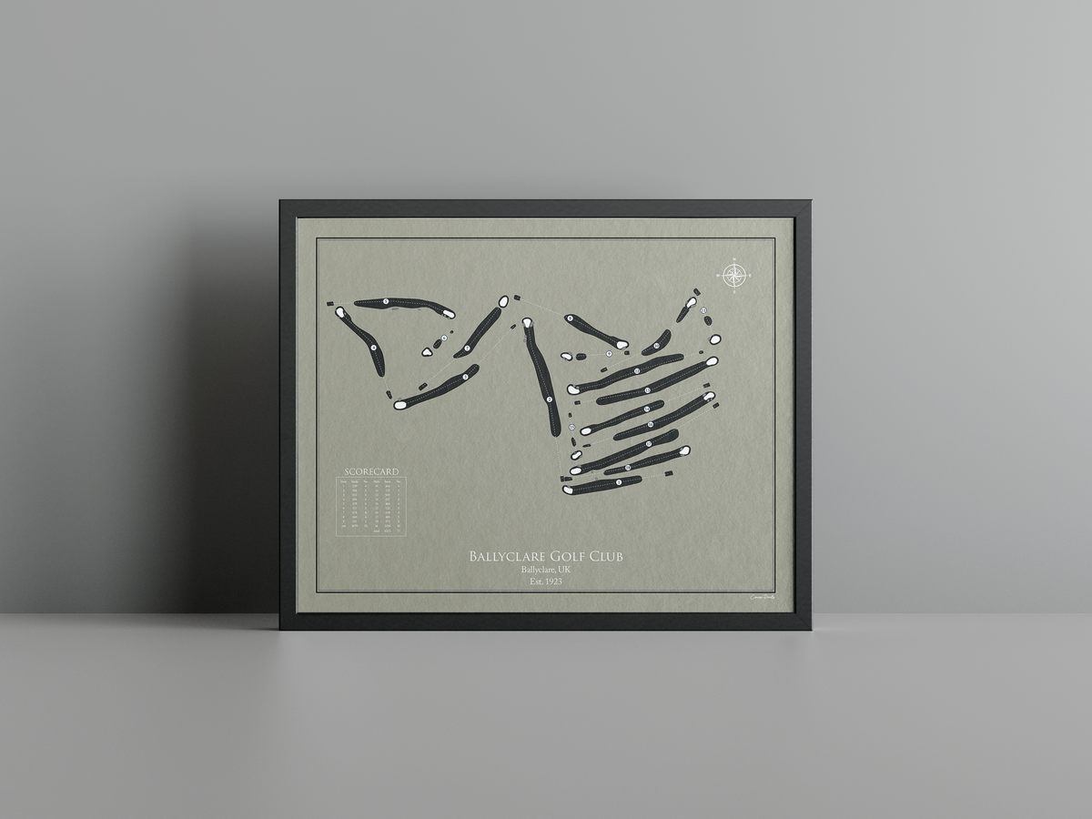 Ballyclare Golf Club golf course print, brown frame