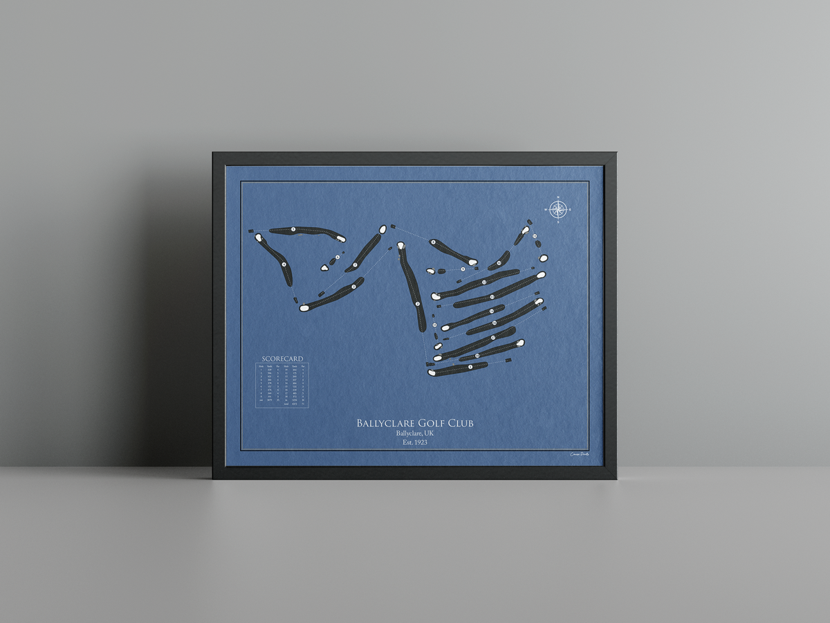 Ballyclare Golf Club golf course print, navy frame