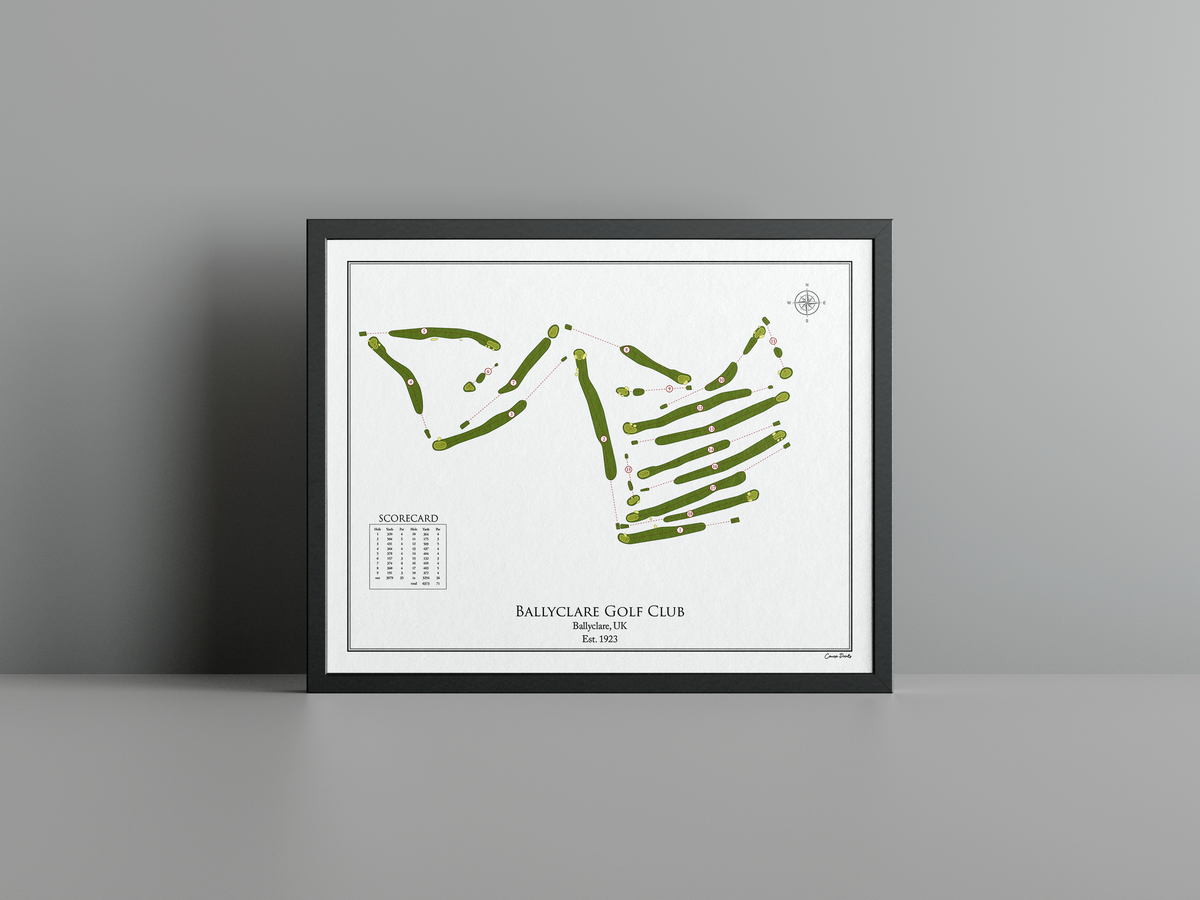 Ballyclare Golf Club golf course print, white frame