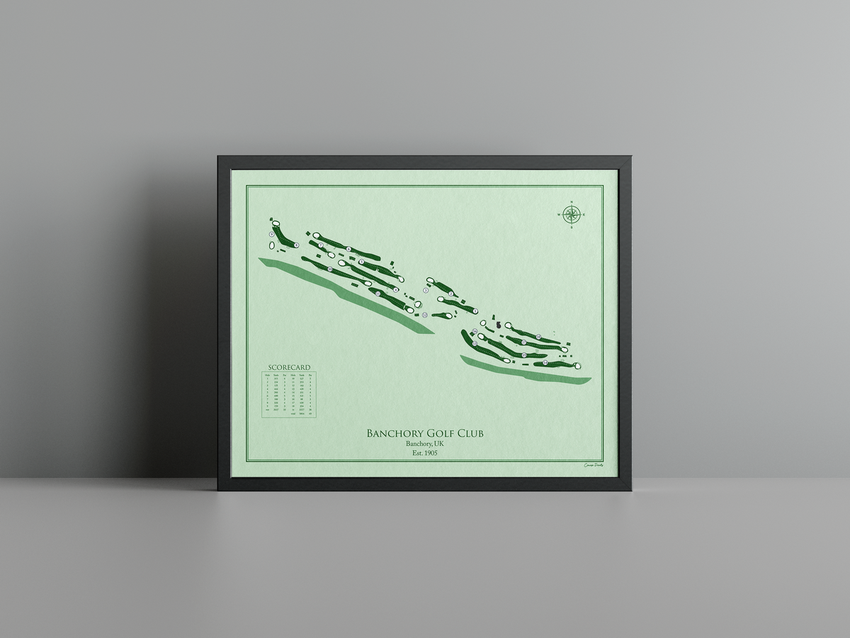 Banchory Golf Club golf course print, green frame