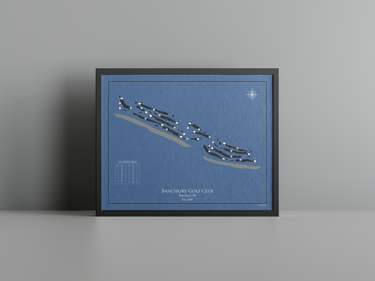 Banchory Golf Club golf course print, navy frame