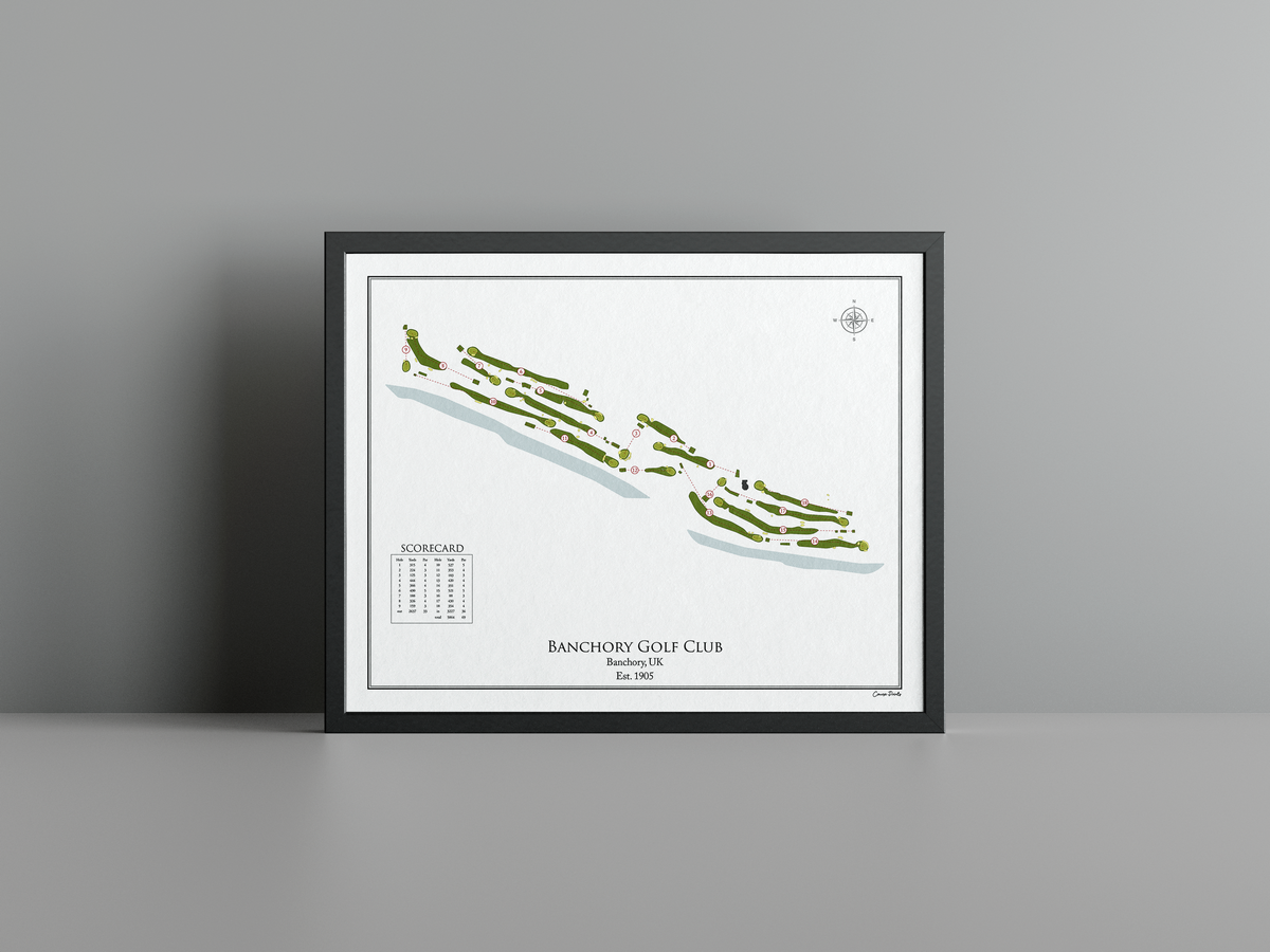 Banchory Golf Club golf course print, white frame