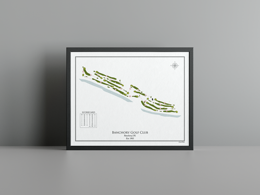 Banchory Golf Club golf course print, white frame