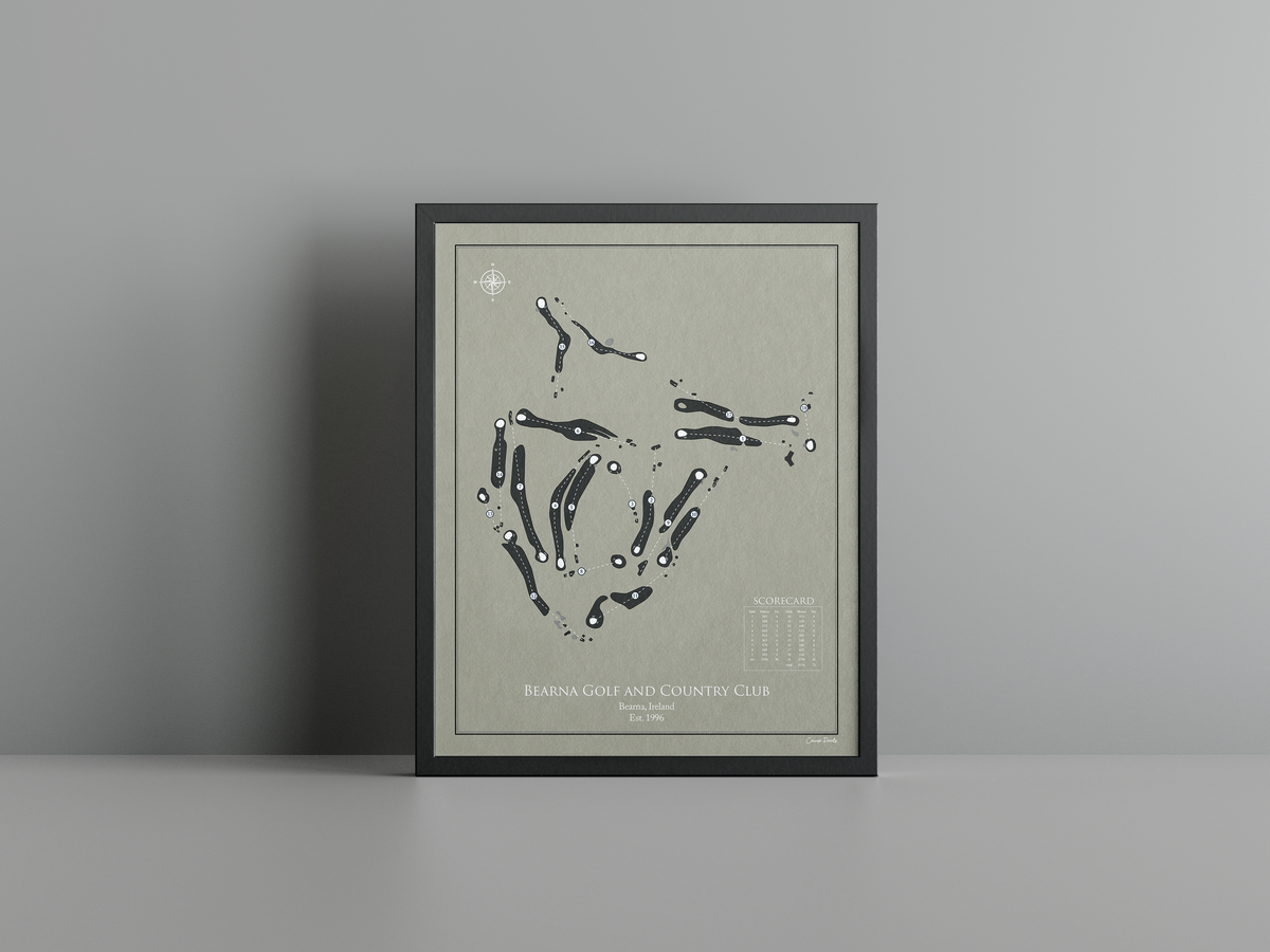 Bearna Golf and Country Club golf course print, brown frame