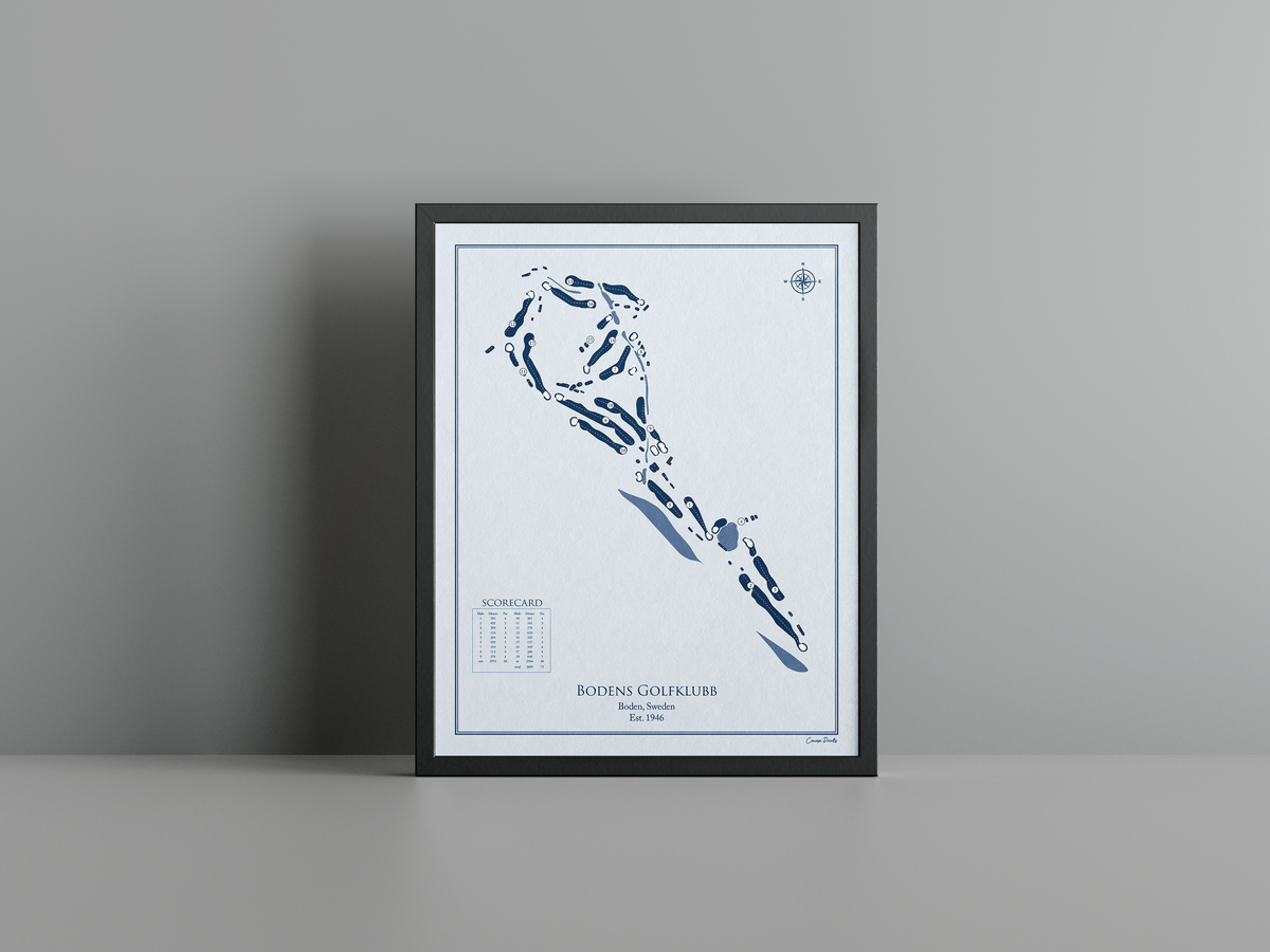 Bodens Golfklubb golf course print, blue frame