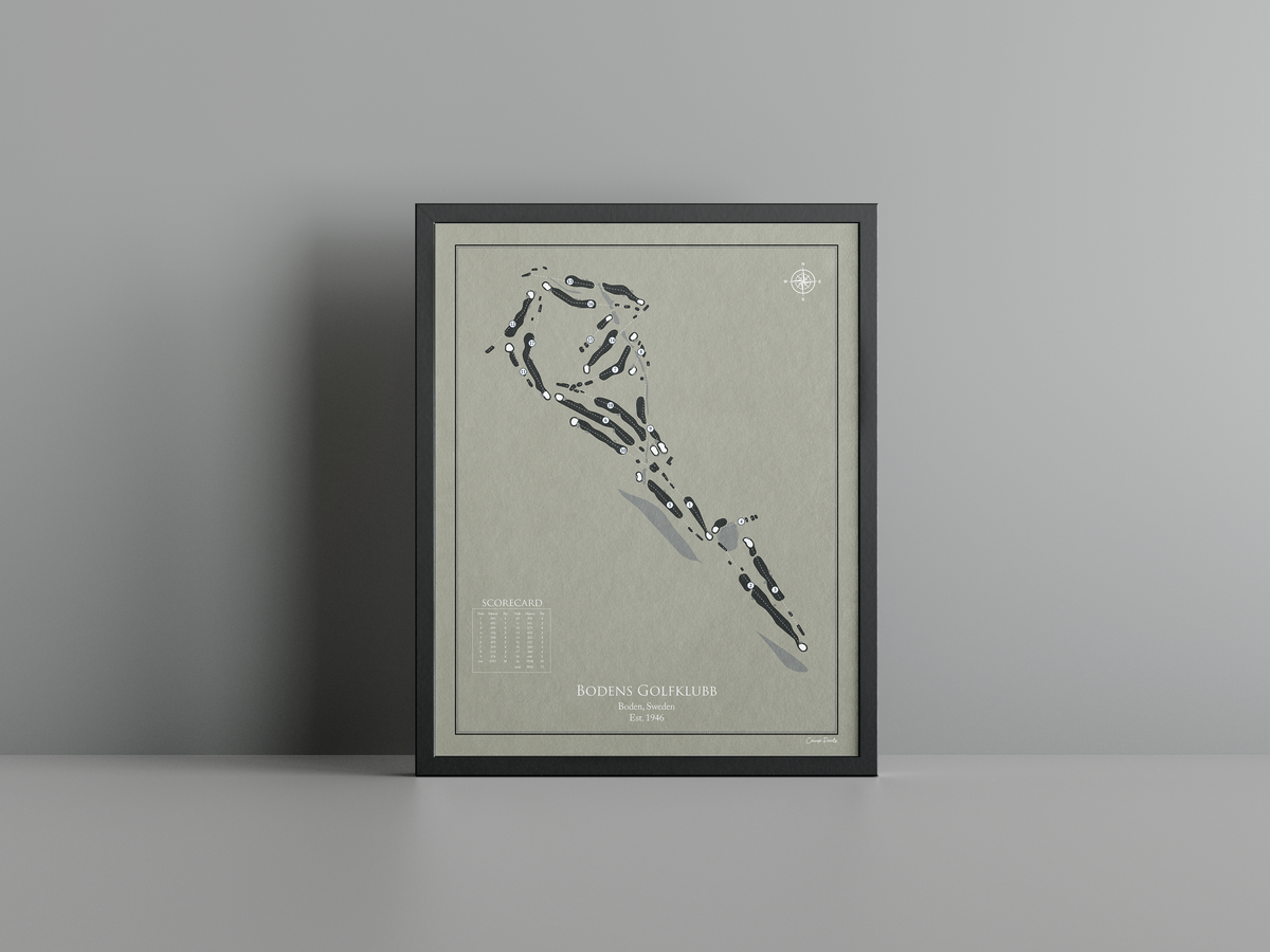 Bodens Golfklubb golf course print, brown frame