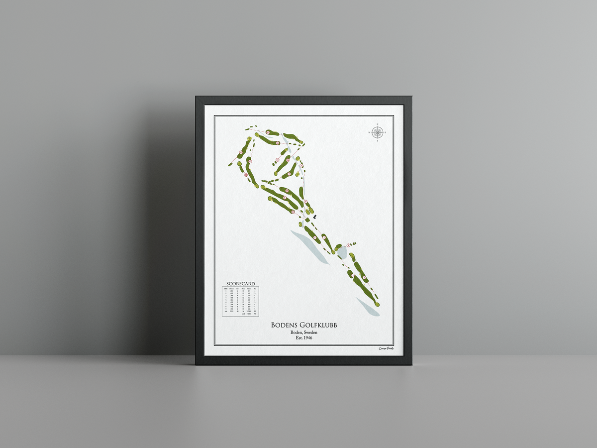 Bodens Golfklubb golf course print, white frame