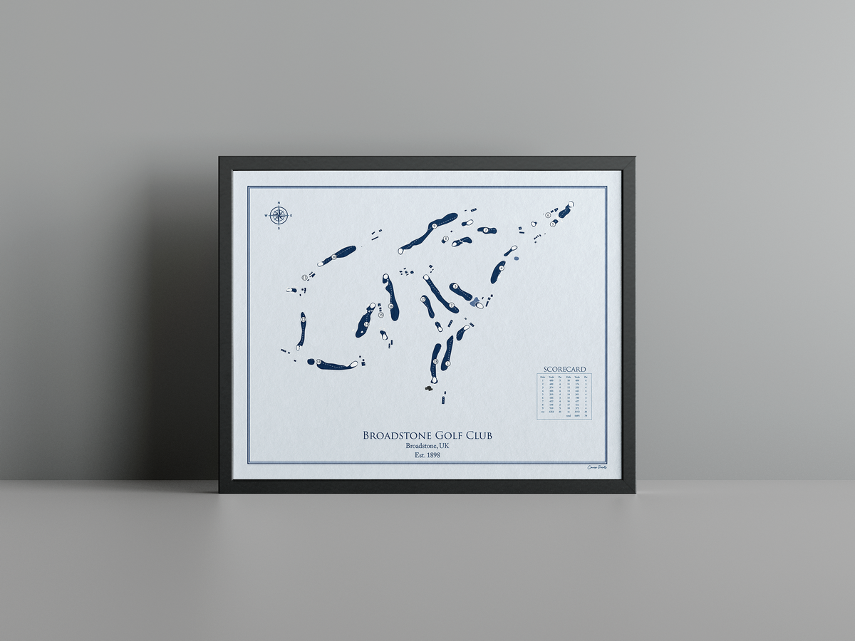 Broadstone Golf Club golf course print, blue frame