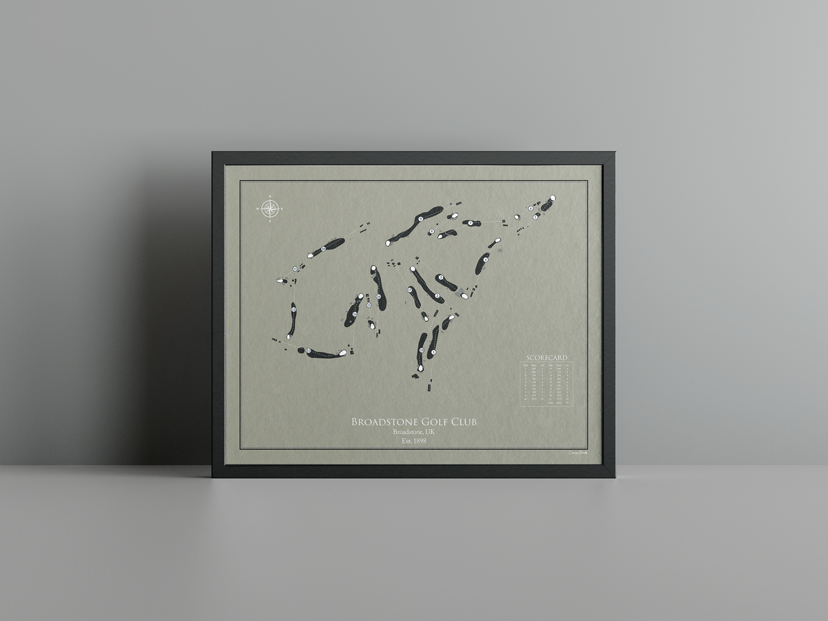 Broadstone Golf Club golf course print, brown frame