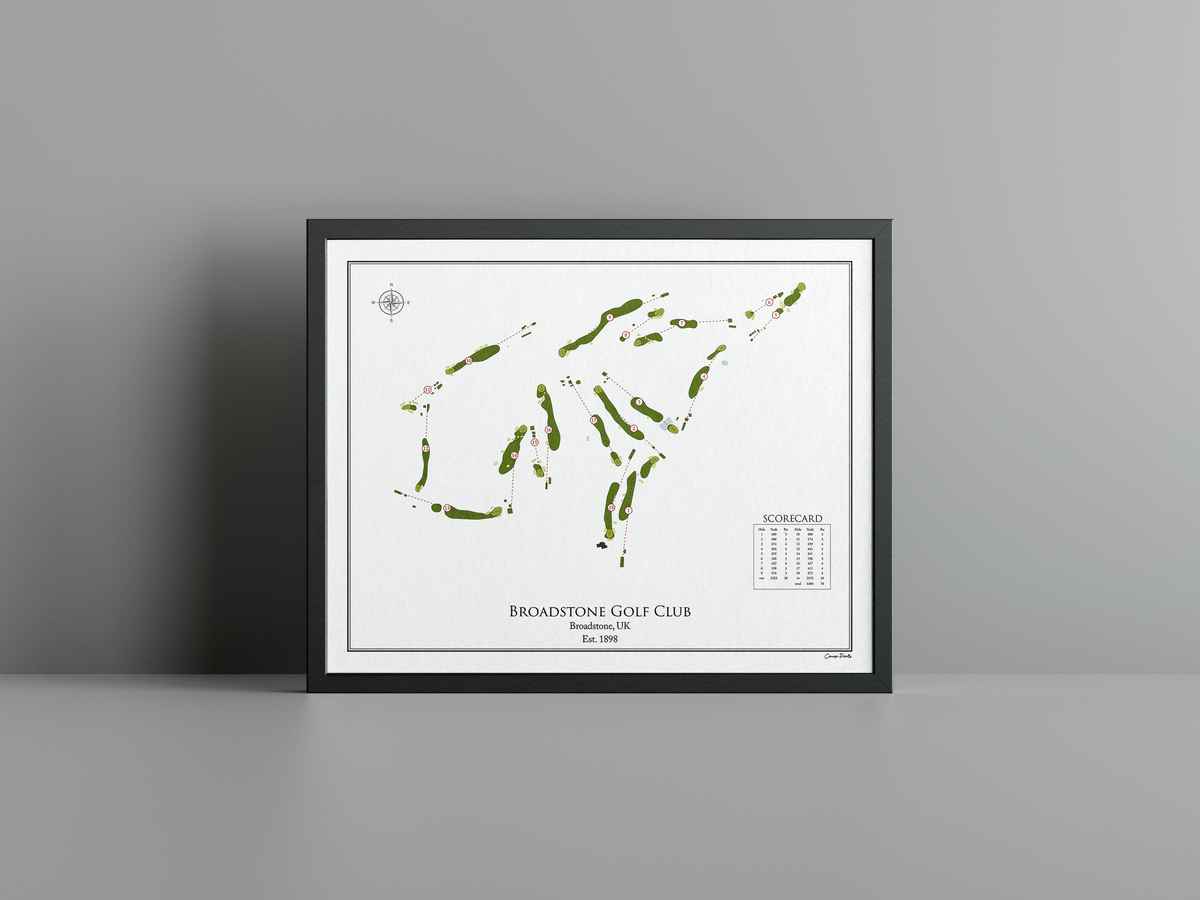 Broadstone Golf Club golf course print, white frame