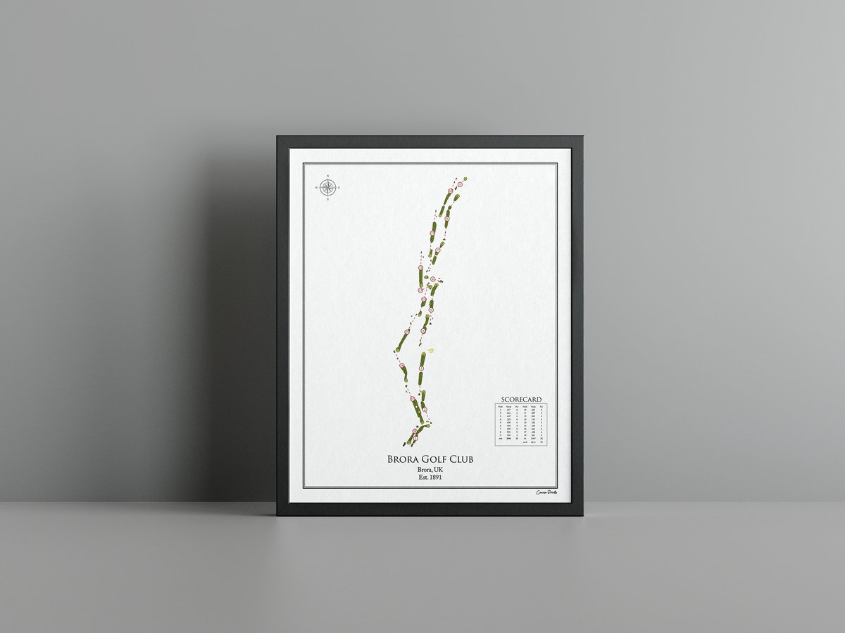 Brora Golf Club golf course print, white frame