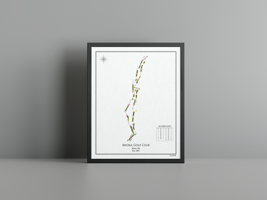 Brora Golf Club golf course print, white frame