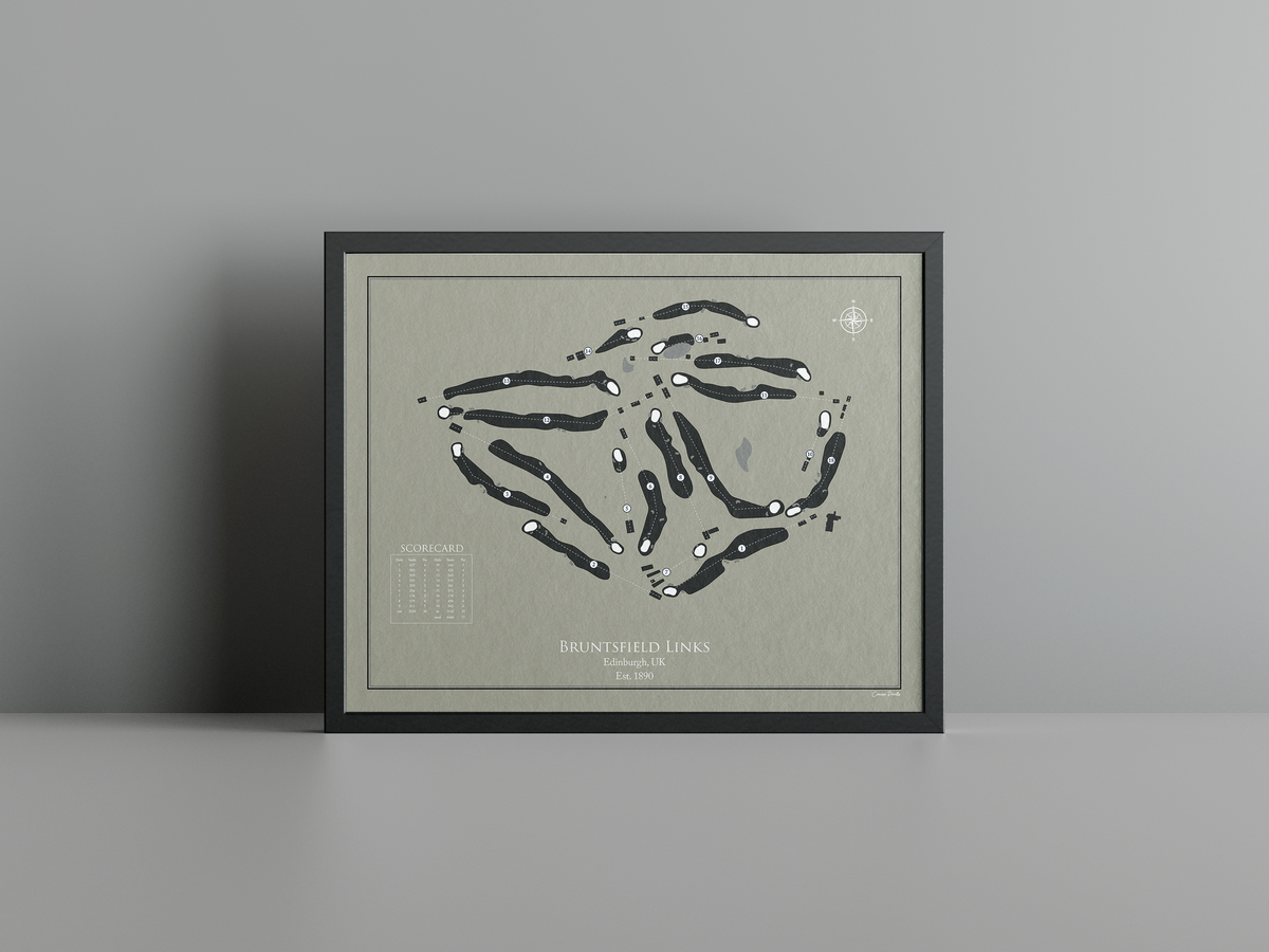 Bruntsfield Links golf course print, brown frame