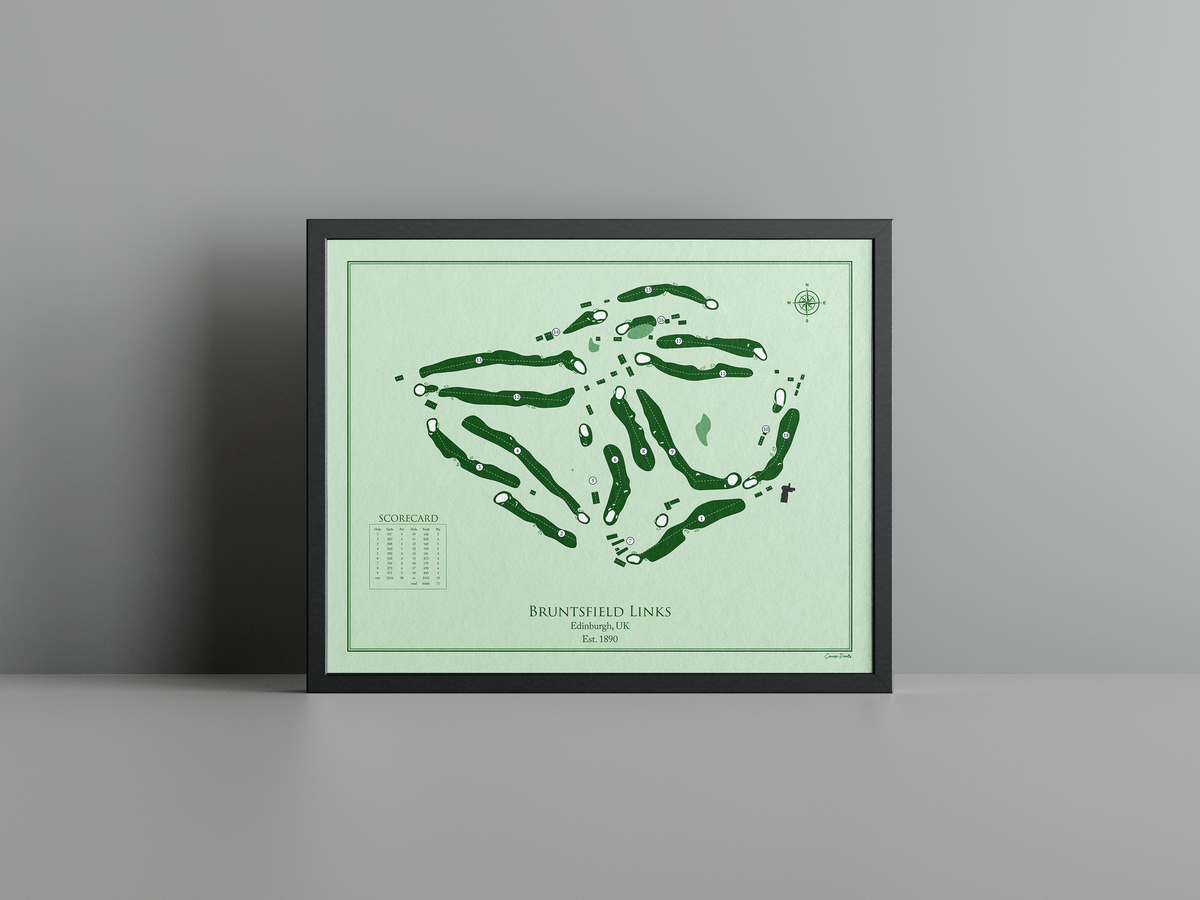 Bruntsfield Links golf course print, green frame