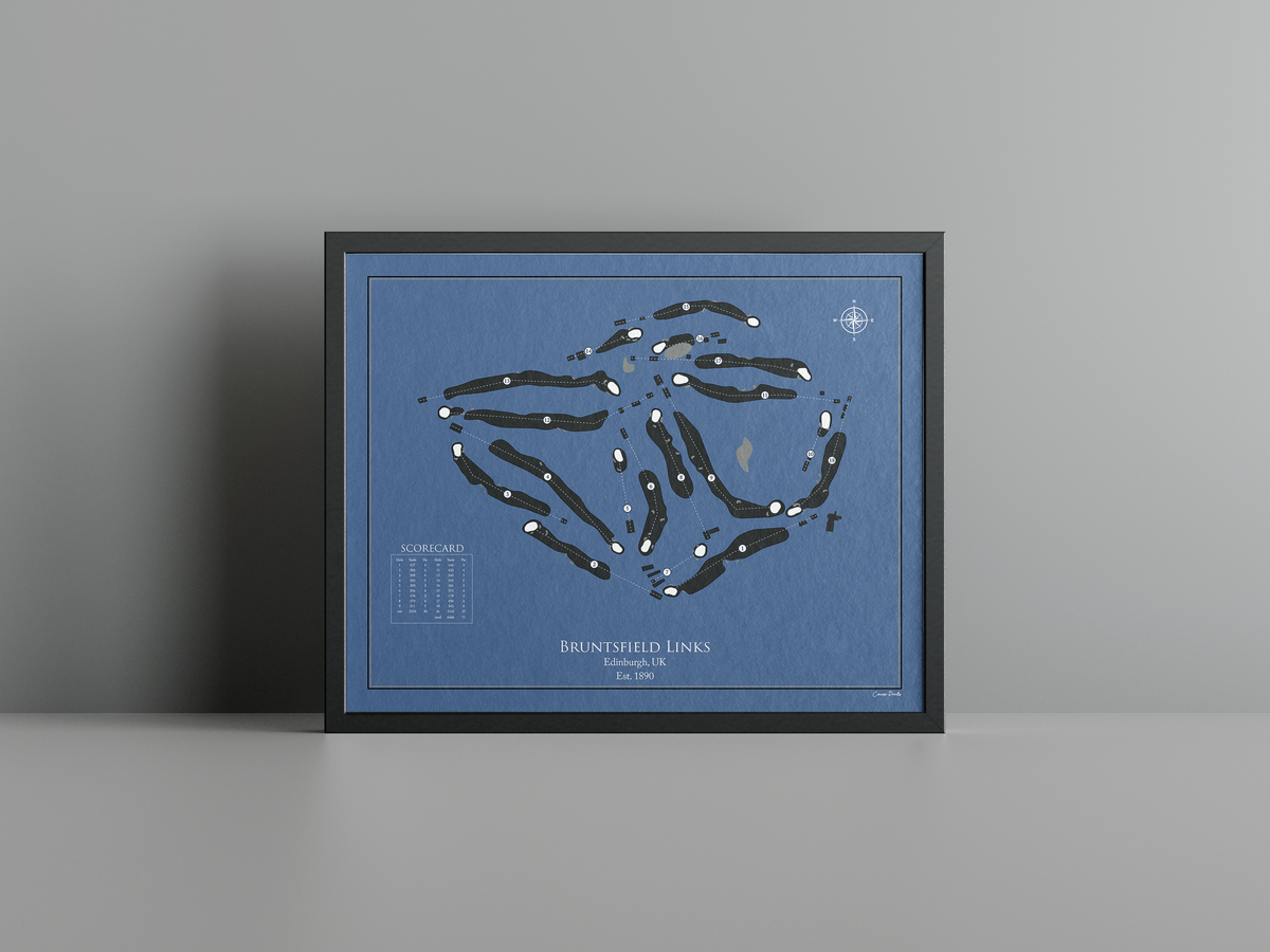 Bruntsfield Links golf course print, navy frame