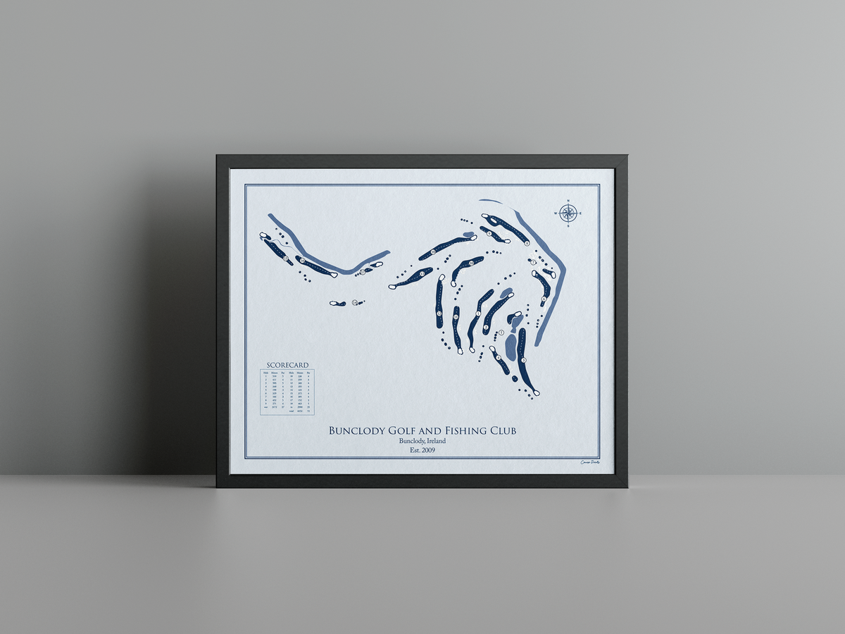 Bunclody Golf and Fishing Club golf course print, blue frame