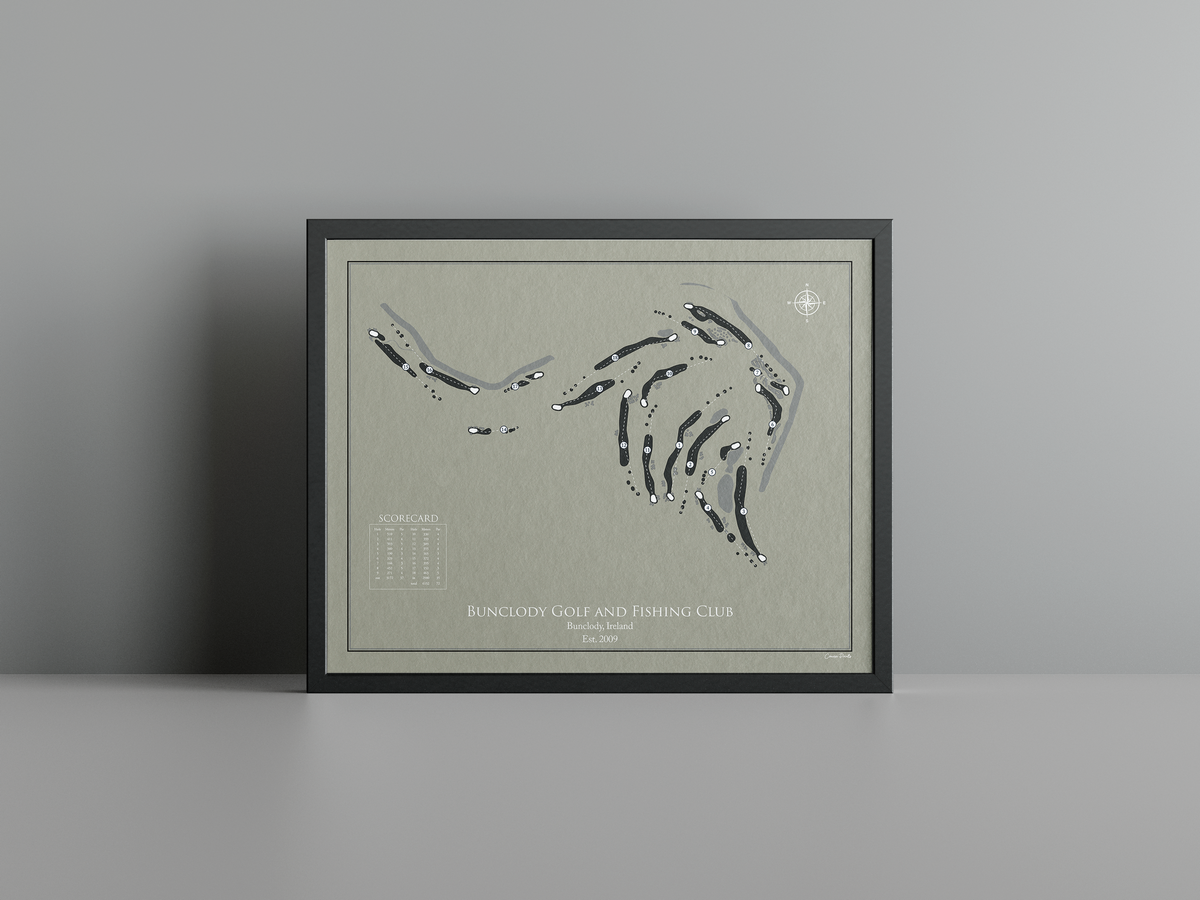 Bunclody Golf and Fishing Club golf course print, brown frame