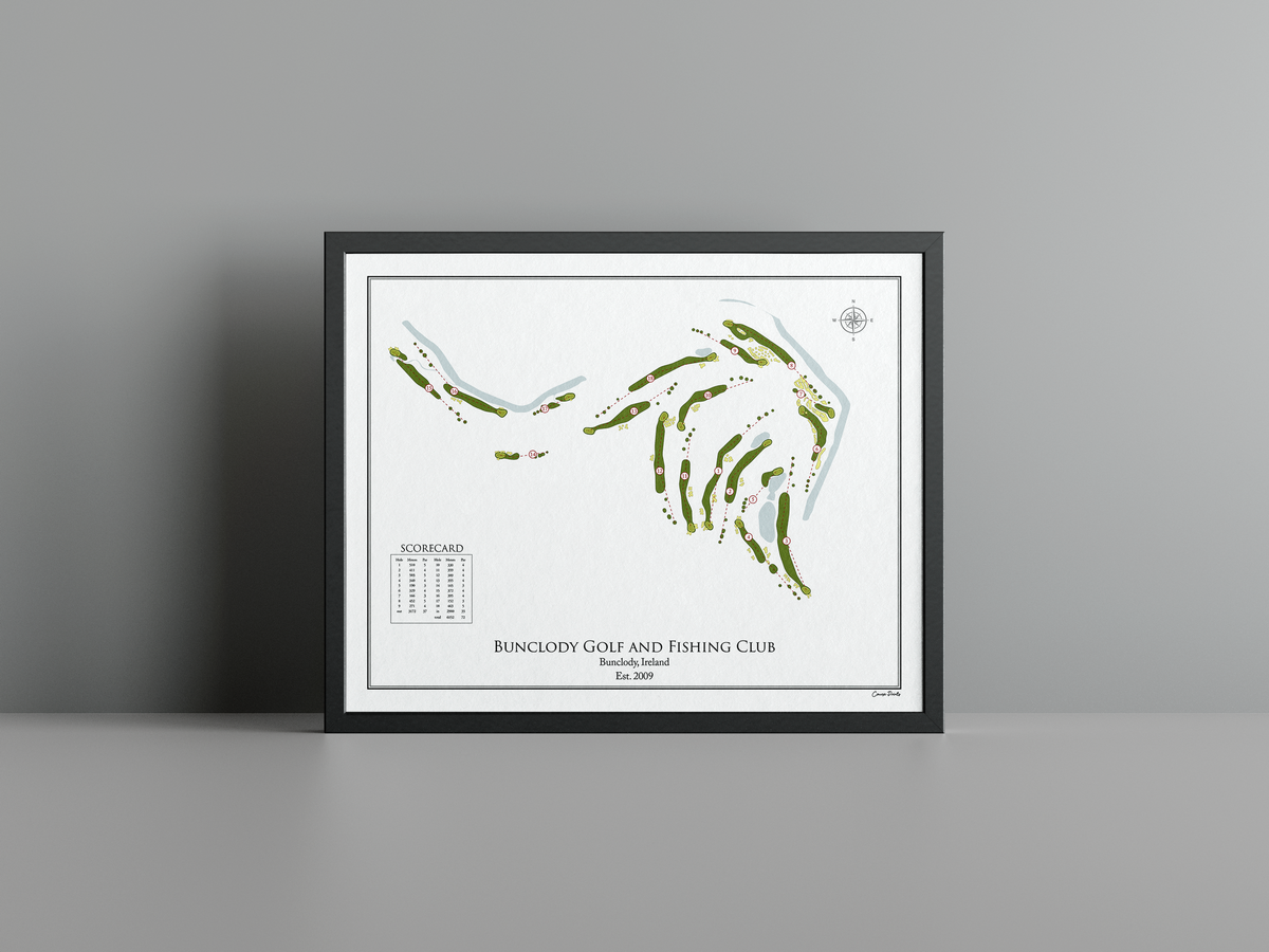 Bunclody Golf and Fishing Club golf course print, white frame