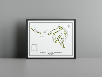 Bunclody Golf and Fishing Club golf course print, white frame